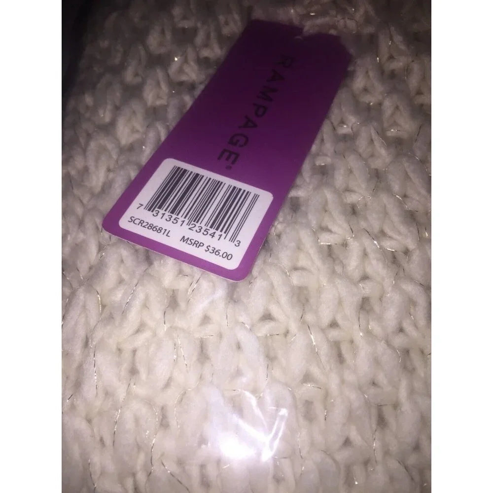 Rampage Women's Knit Scarf in Ivory with Metallic Threading, Retail $36.00